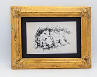 MATTED Puppy Print, Antique Dog PRint,Lucy Dawson, 5x7 Mounted Print  1930s Terrier Print, black & white Wall Decor, Antique Decor, B-5