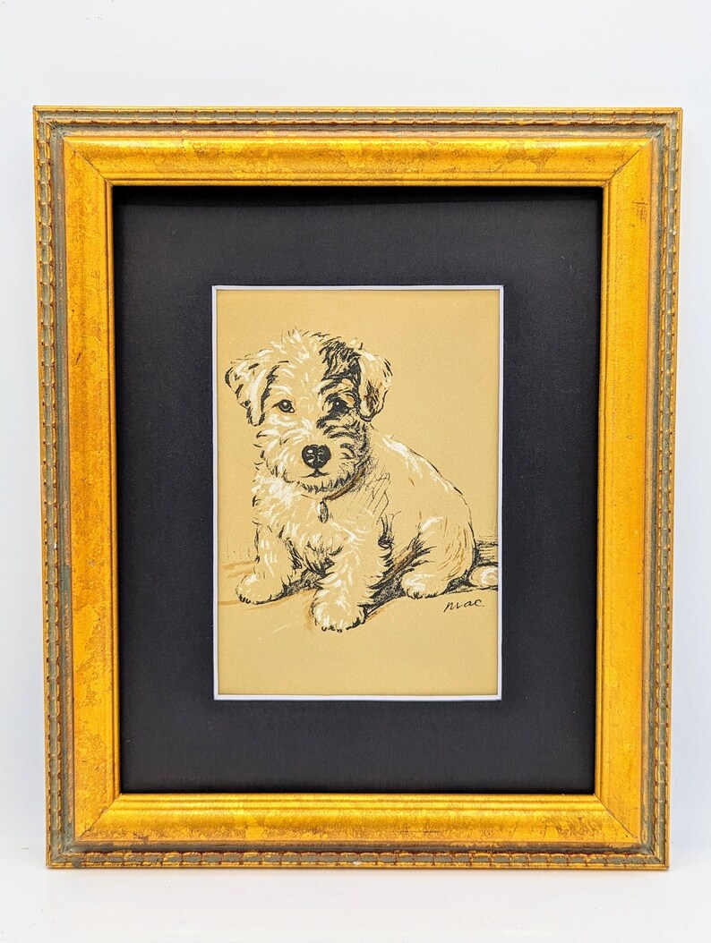 Matted Puppy Print, Dog 8x10 PRint, Terrier Pet print, Lucy Dawson 1930s Mounted Wall Decor, dog portrait, home Decor, interior design, B-1 image 1