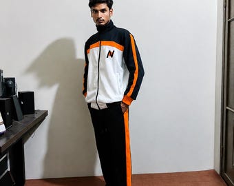 Subaru Natsuki Tracksuit, black  white & orange panel, Anime Tracksuit Set, Unisex Costume