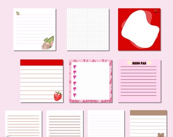 Druckbares Notizblock-Set | Rosa Notizblock | Schreibpapier | Kawaii-Schreibwaren | 10 druckbare Notizseiten