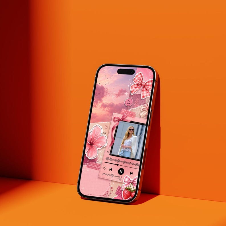 Pink Coquette Phone Wallpaper | Scrapbook Lock Screen (digital Download ...
