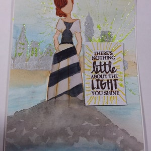 Mixed media, aquarel, reliëf, inkten.  Julie Nutting. Schijn licht. Lighthouse 5X7 wenskaart of frame het voor kunst aan de muur of bureau decor.