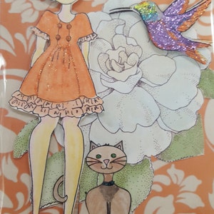 Mischtechnik, Aquarell, Prägung, Tinten.  Julie Nutting Mutter Thema.  5x7 Grußkarte oder rahmen sie für Wandkunst oder Schreibtisch-Deko.