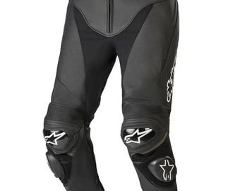 Pantaloni da motociclista da uomo in pelle nera – Pantaloni da corsa da motociclista con ginocchia rinforzate