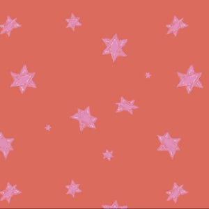 May include: A seamless pattern of pink six-pointed stars on a coral orange background.