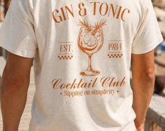 Vintage Gin Tonic Cocktail Club Shirt, Retro Summer Beach Bar Tee