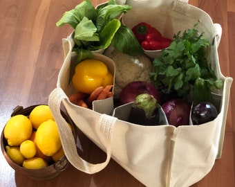 Set of 10 Cotton Canvas Tote Bags: Reversible Grocery Shopping Bags