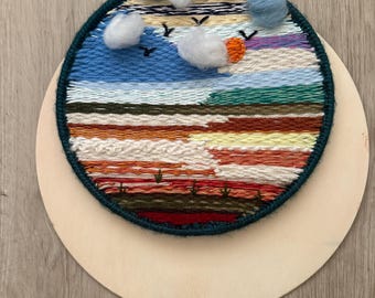 Upcycled Woven Tapestry: Landscape Wall Sculpture, Eco-Friendly Art