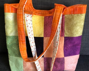 Quilted Patchwork Tote Bag: Cotton Farmers Market Handbag
