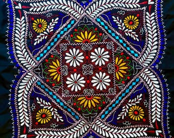 Banjara Textile Art Tapestry: Upcycled Silk Threads, Hand-Embroidered Chakdo