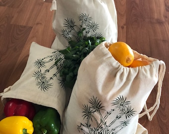 Cotton Produce Bags: Japanese Bamboo Print, Reusable Grocery Bag Set