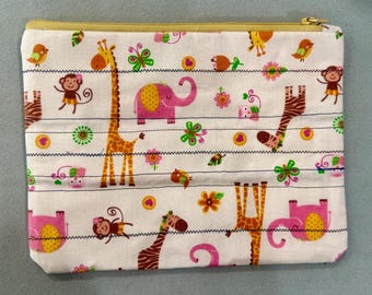 Kids Animal Print Pouch, Travel Toiletry Zippered Bag