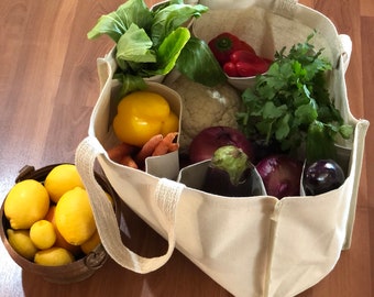 Canvas Farmers Market Tote: Reversible Cotton Grocery Bag with Waterproof Lining