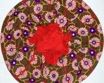 Embroidered Red Cotton Holiday Skirt: Free Top & Veil