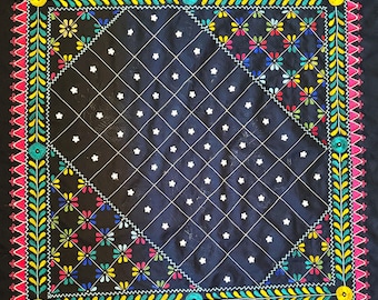 Upcycled Banjara Tapestry: Embroidered Floral Textile Art