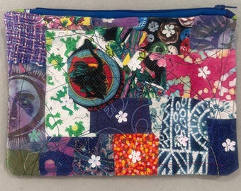 Quilted Patchwork Pouch, Eco-Friendly Travel Case (9x6.5)