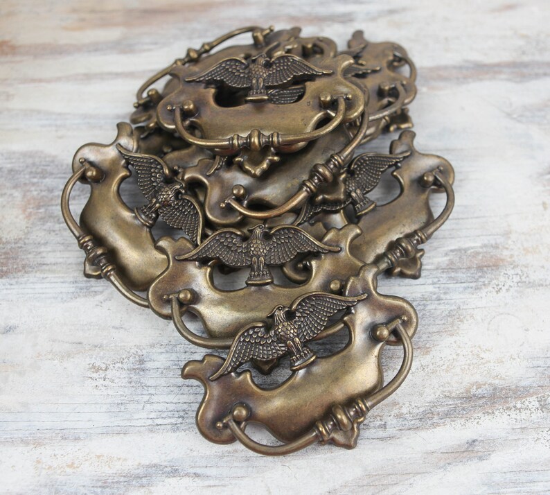 Drawer Pulls Cabinet Handles Brass Hardware Colonial Decor American Eagle Americana Decor Vintage Hardware Early American Knobs and pulls