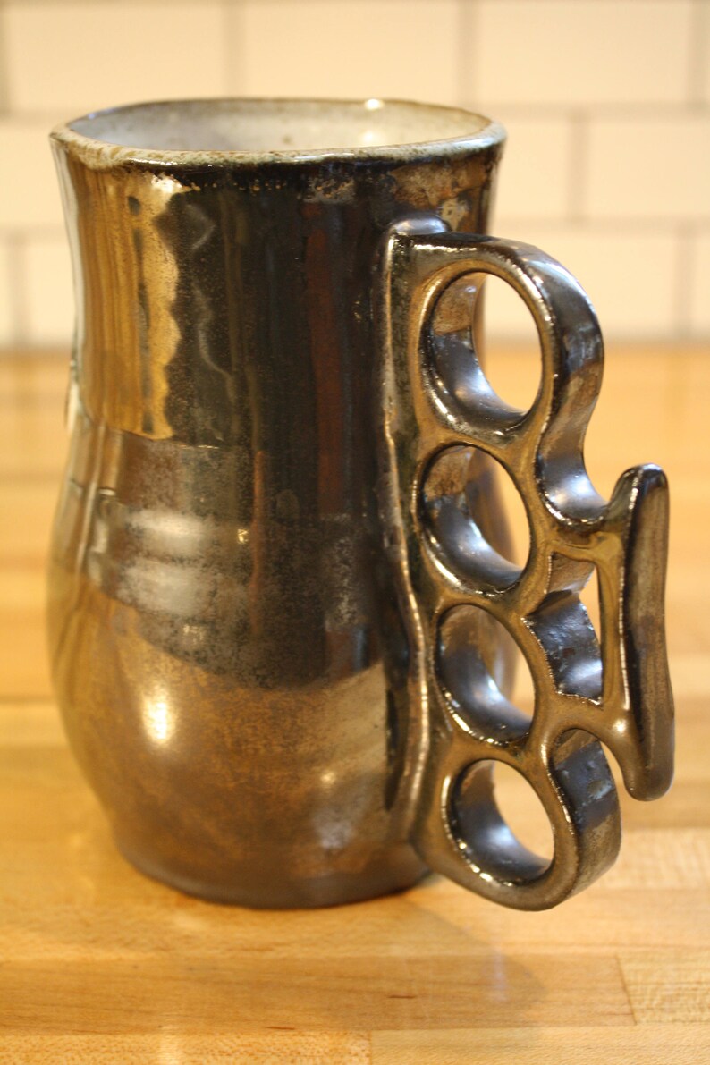 Unique Coffee Mug with Brass Knuckle Handle Etsy