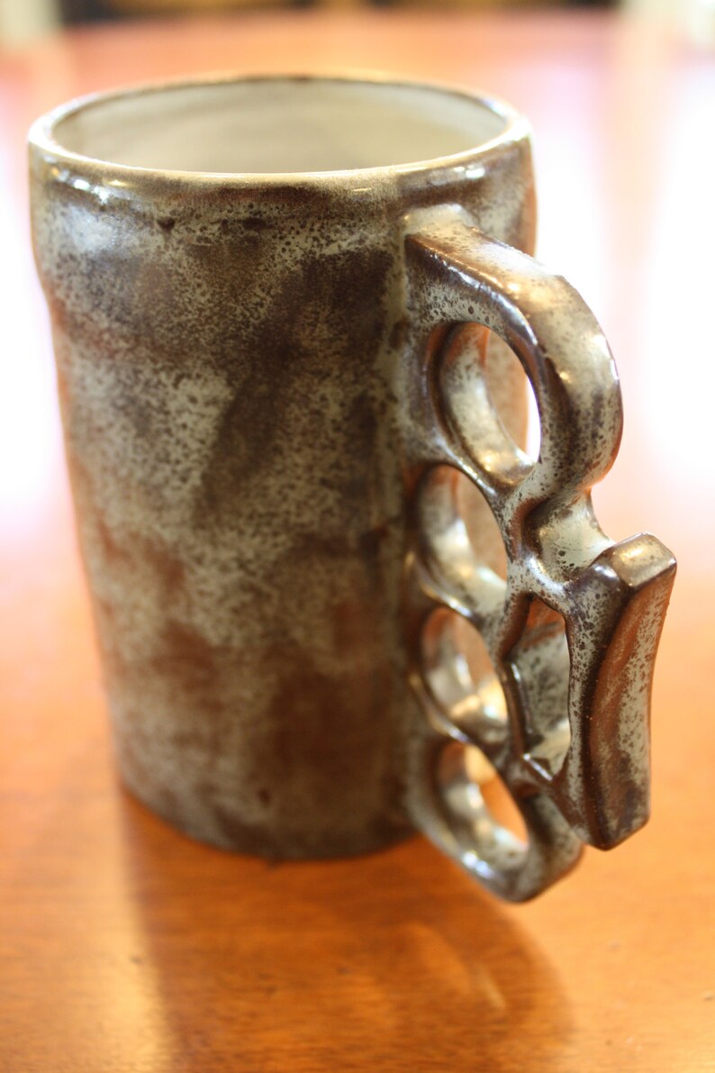 Unique Coffee Mug With Brass Knuckle Handle Etsy