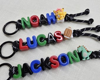Personalized Boys Name Keychain, Backpack Charm, Birthday Party Favor, Custom Bag Tag