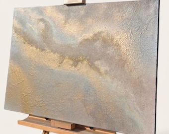 Abstract painting in gold and beige – textured art with gold leaf – modern minimalist wall art – 100 cm x 70 cm