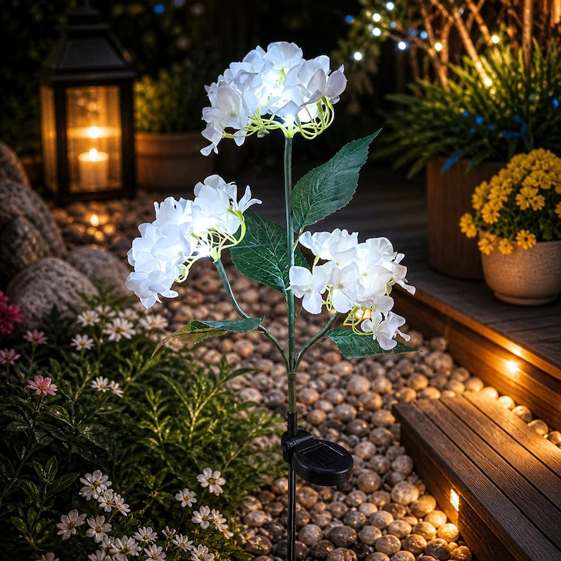 Solar Hydrangea Garden Lights, Waterproof LED Flower Stakes, Outdoor ...