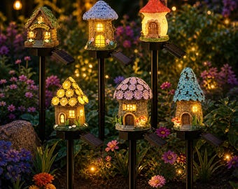 Solar Mushroom House Garden Light, Outdoor LED StakeLamp, Waterproof Fairy Garden Light, Yard Lawn Pathway Decor, Whimsical Outdoor Lighting