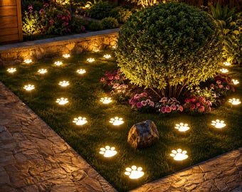 Solar Pfotenabdruck-Weglichter, Garten-Haustier-Abdrucklichter im Freien, wasserdichtes LED-Rasenweg-Dekor, Hundkatzen-Gartenlichter, Hof-Terrassenlicht