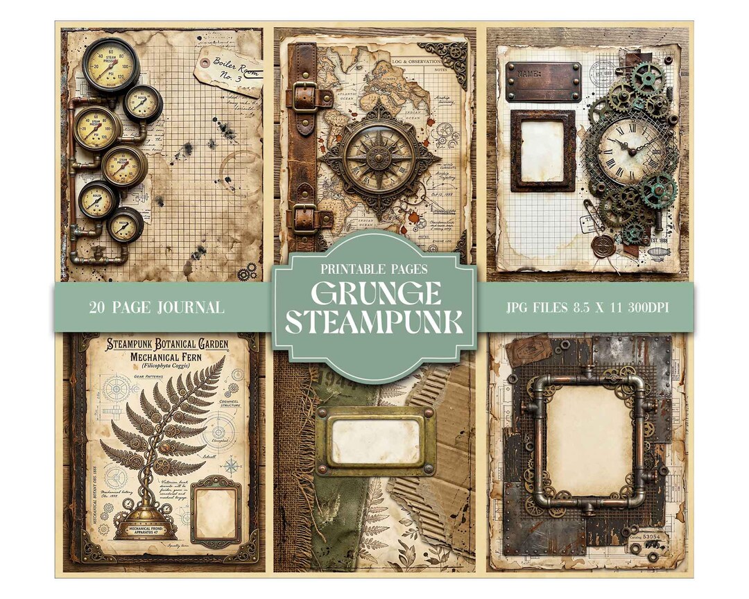 Grunge Steampunk Junk Journal Kit Ephemera PNG Bundle Printable Pages ...