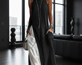 maxi dress, handmade, Australian made, modern style, boho, linen, sheik, sleeveless, string, modern, effortless