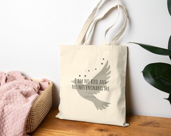 Jane Eyre Tote Bag | I Am No Bird Canvas Bag | Charlotte Bronte Gift | Literary Tote