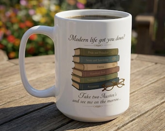 Jane Austen Mug | Take Two Austens Literary Coffee Mug | Book Lover Gift | Funny Jane Austen Gift | Bookish Gift