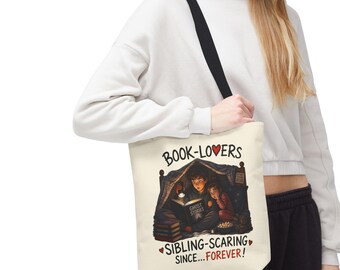 Book Lovers Sibling Scaring Since Forever Tote Bag | Funny Sibling Gift, Ghost Story Reader Bag, Horror Book Lover, Big Brother Sister Gift