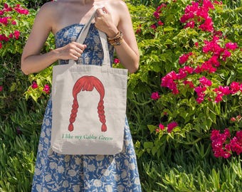 Anne of Green Gables Tote Bag | I Like My Gables Green Canvas Tote, Red Braids Design, Book Lover Gift, Literary Bag