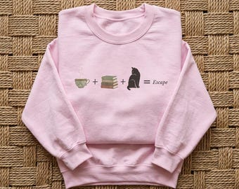 Tea + Books + Cat = Escape | Book Lover Gift | Cozy Reader | Literary Cat