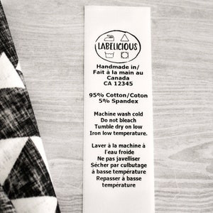 Custom Content Label - CPSIA compliant label - washing instructions - care instructions - bilingual content label - Clothing labels