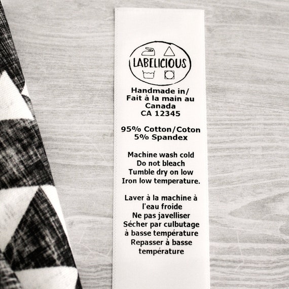 Custom Content Label - CPSIA compliant label - washing instructions - care instructions - bilingual content label - Clothing labels