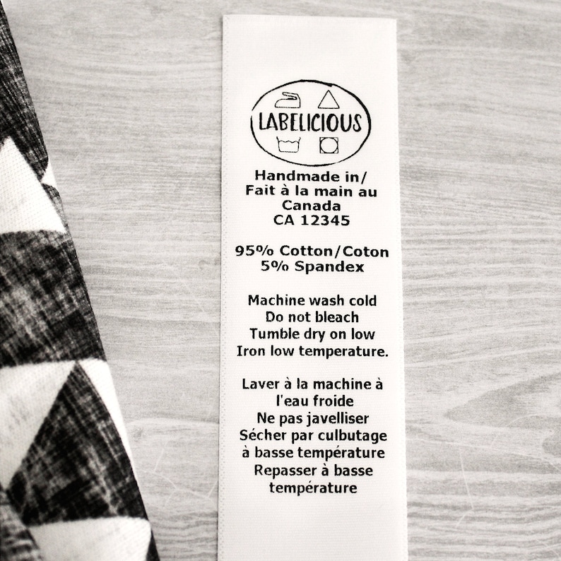 Custom Content Label - CPSIA compliant label - washing instructions - care instructions - bilingual content label - Clothing labels image 1