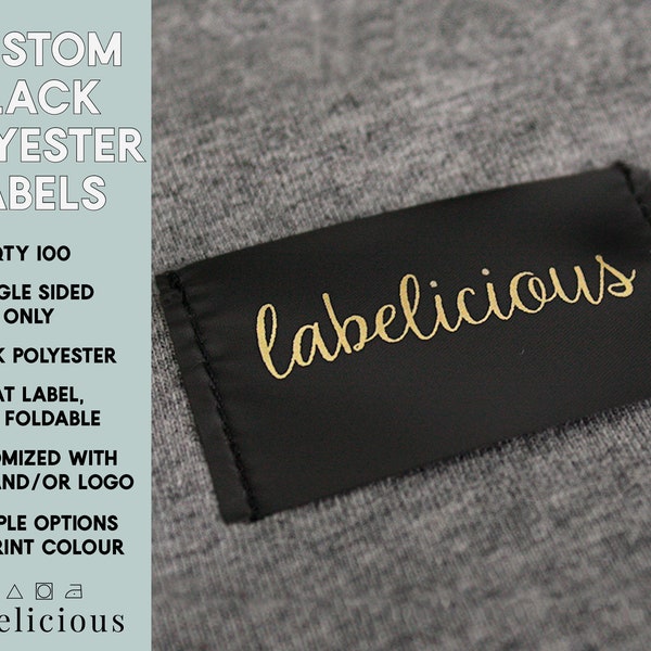 Custom black polyester clothing label - Custom Garment label - Printed clothing labels - Custom brand label - Personalized labels