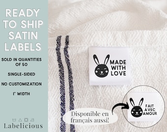 READY TO SHIP Made with Love - Fold over clothing label - Sewing label - Clothing tag - Fabric label - Tiquette coudre - Labelicious
