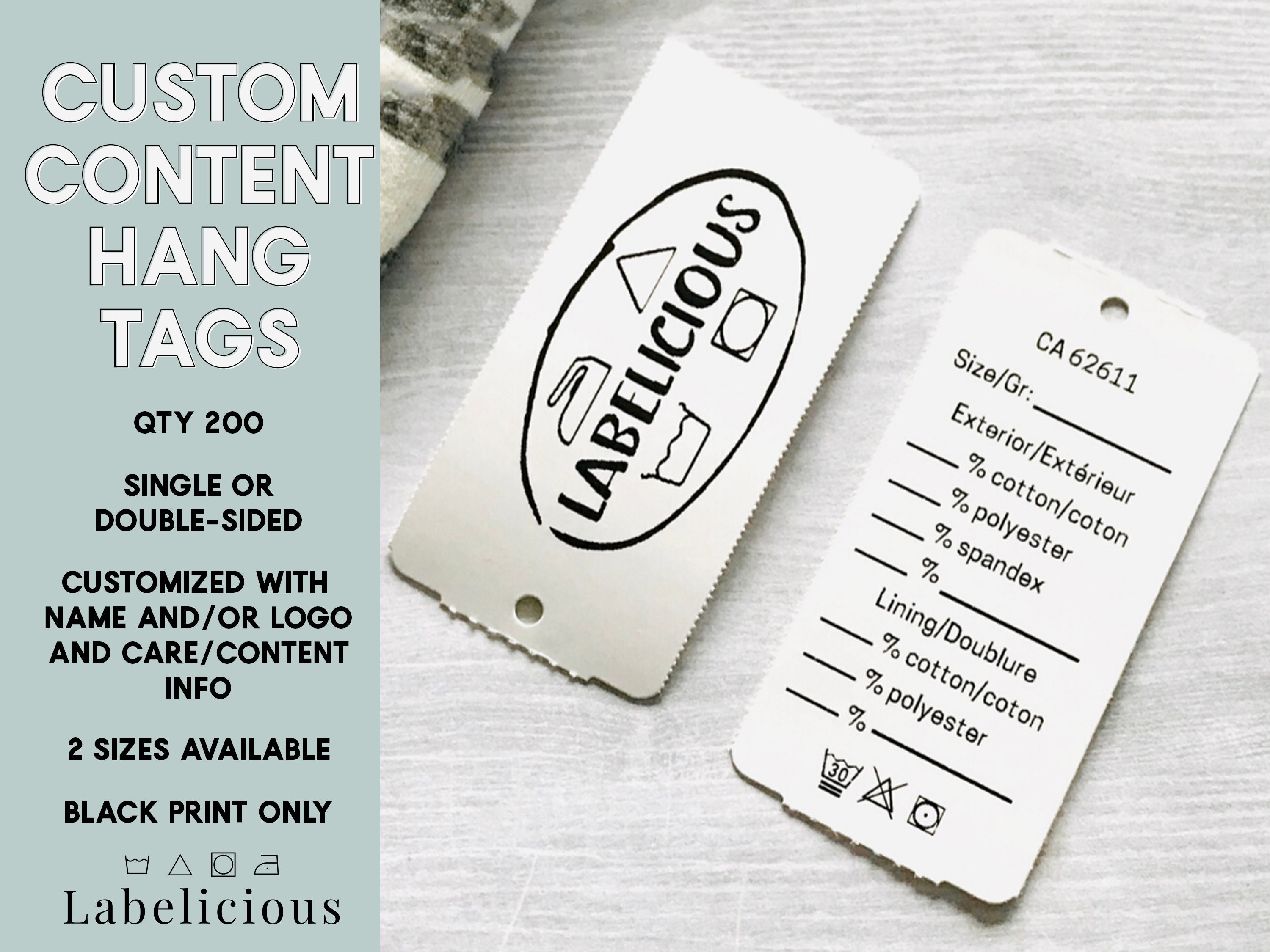 Stamp for Garment Tags With Fiber Content and Care 