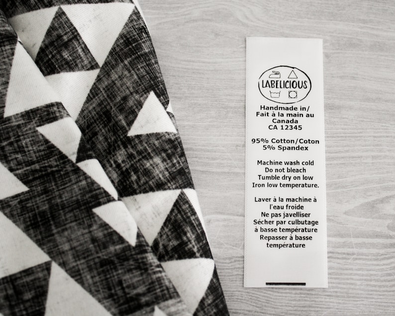 Custom Content Label - CPSIA compliant label - washing instructions - care instructions - bilingual content label - Clothing labels image 2