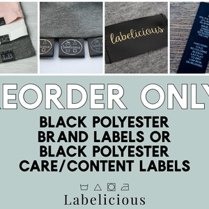 RE-ORDER ONLY - Black polyester Brand/Logo or Care/Content labels