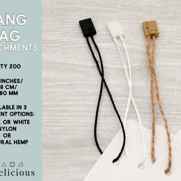 Hang Tags Attachment - Hang Tag String - Loop Fastener - Hook Ties - White Black Hang Tag sting - Hemp hang Tag String