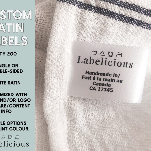 Custom Satin sew-in label - Logo / Name and Content Label - Custom clothing label - Bilingual care and content label -