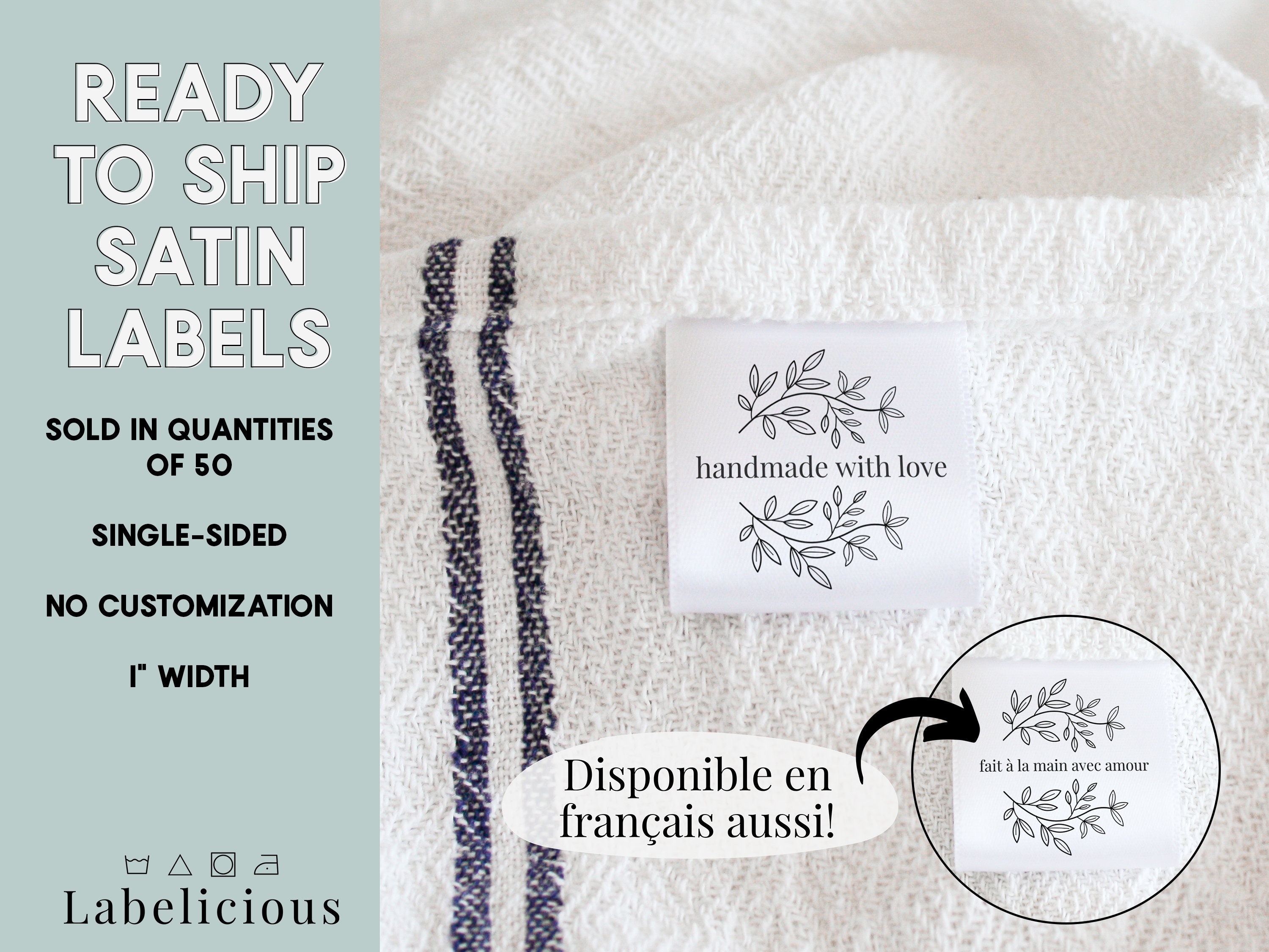 Set di prova di etichette pieghevoli Etichette di abbigliamento  personalizzate per articoli fatti a mano, etichette da cucire su cotone  100%, piegate -  Italia