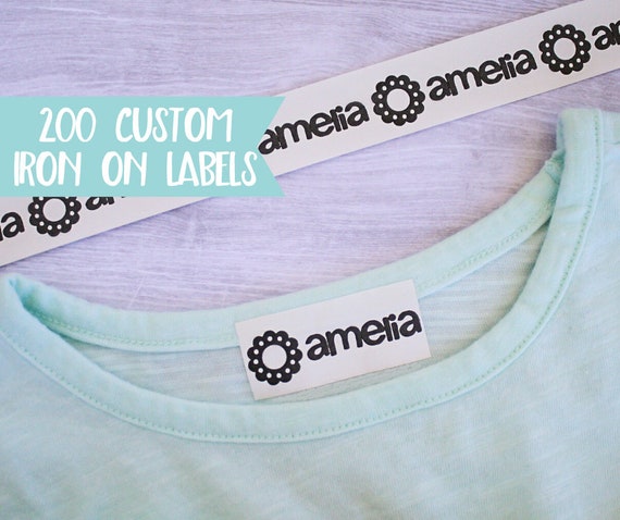 Qty 200 Custom Iron On Clothing Label Personalized Name Tags Iron On Logo Labels Personalized Back To School Labels Daycare Labels - Personalized iron on label