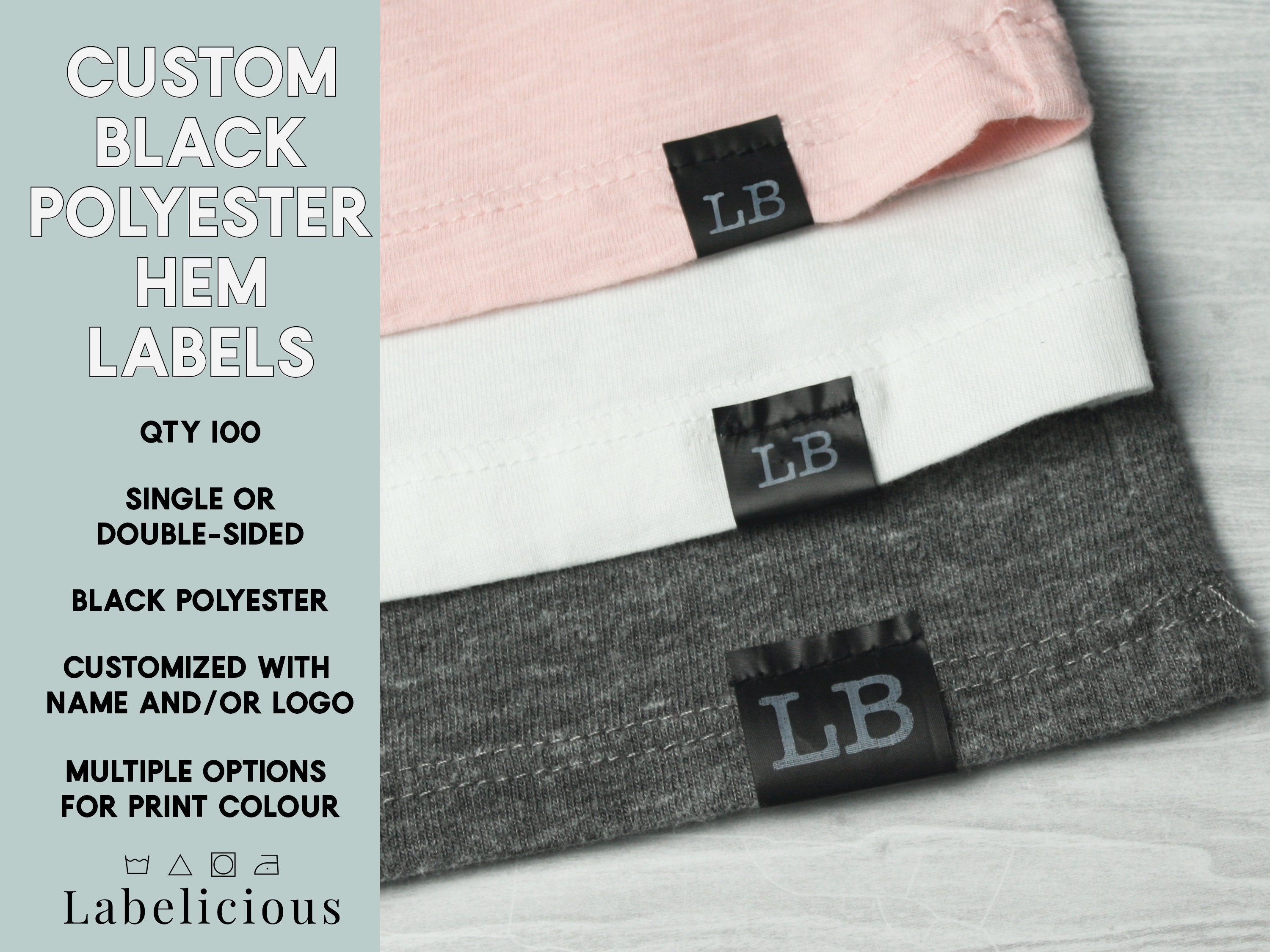 150 Custom Sew in Labels, Black Fabric Labels, Satin Garment Hem Tags, Custom  Clothing Labels, Sewing Labels 
