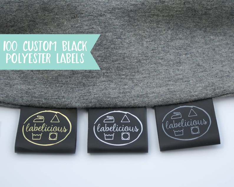 Custom Brand Label Custom black fold over polyester label Fold over label Custom logo labels Sewn into seam Personalized labels image 1