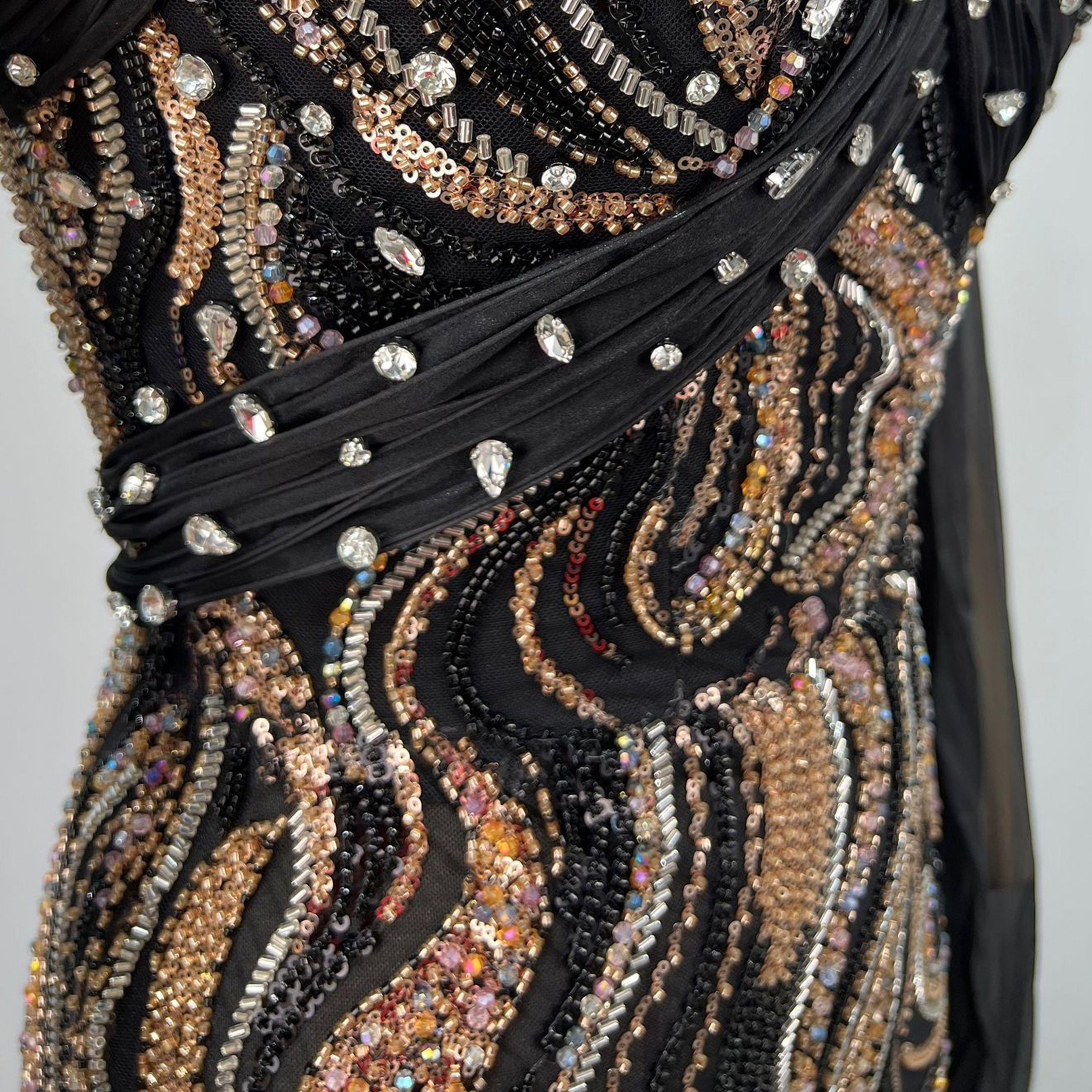 black and gold sequin dress One Shoulder Maxi With Cape Sleeve, Embellishment Gown Tight Black Long Cotton MIDI & MAXI Size:Custom Plus Size (+$100) neckline and dramatic sweep